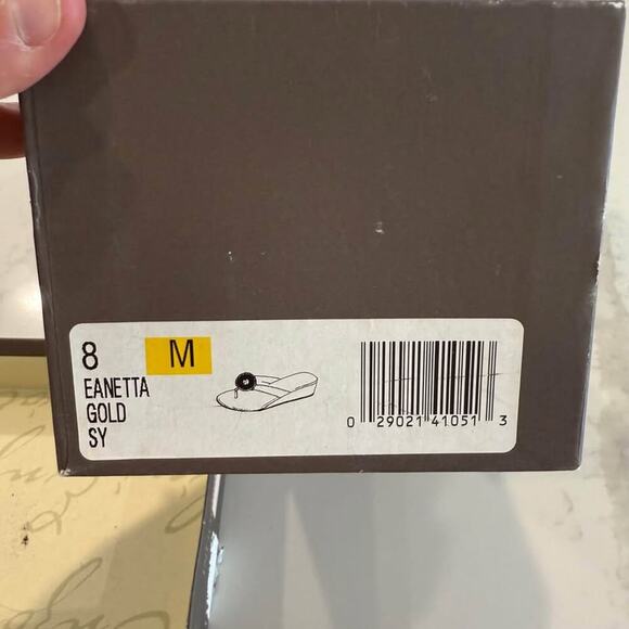 Enzo Angiolini Eanetta Sandals Women's 8 Stacked Wedge Heel Jeweled Beaded Gold - Picture 9 of 10